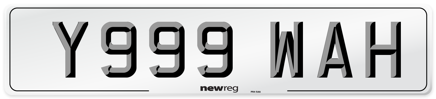 Y999 WAH Number Plate from New Reg